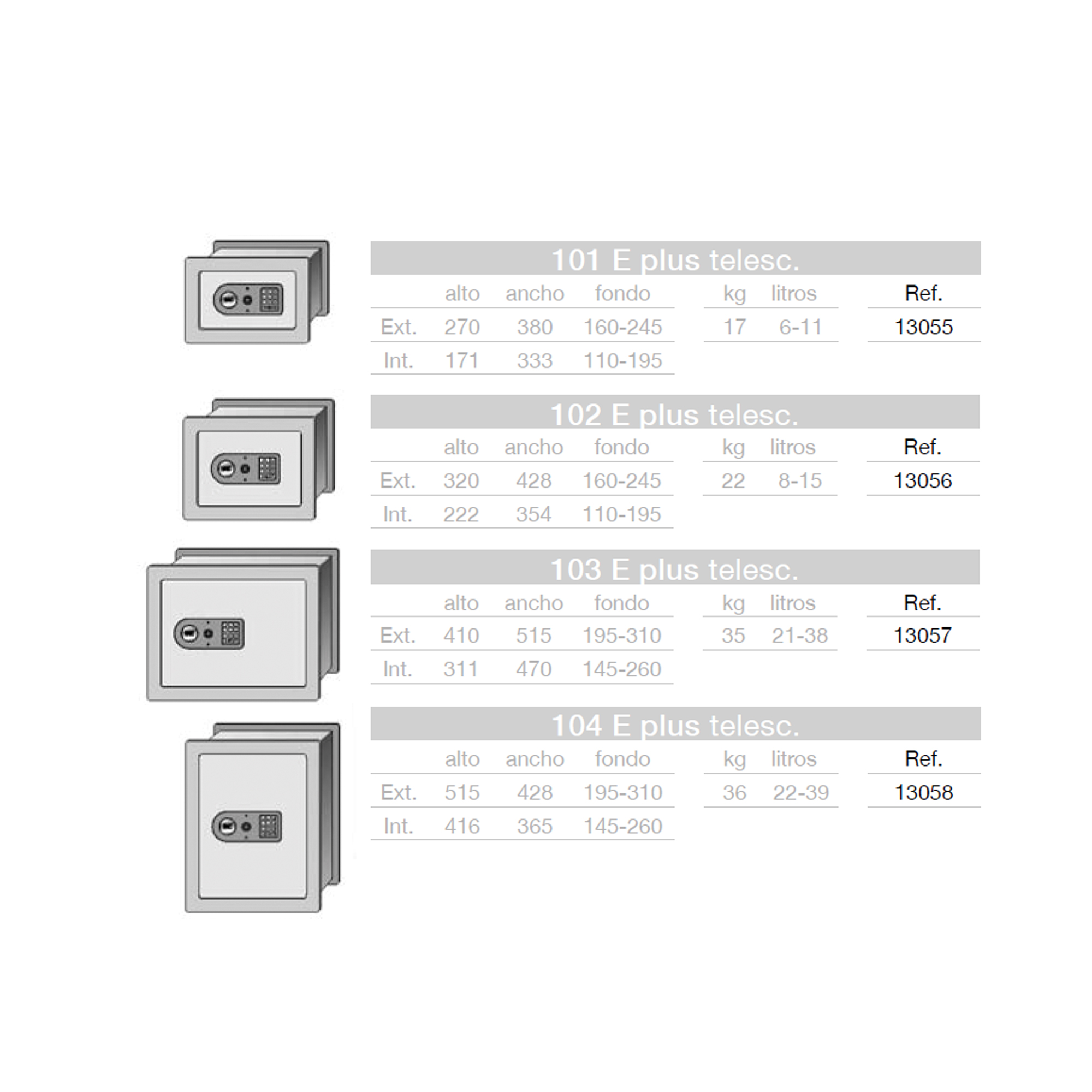 Caja fuerte FAC 100 E plus telescópica con fondo regulable.